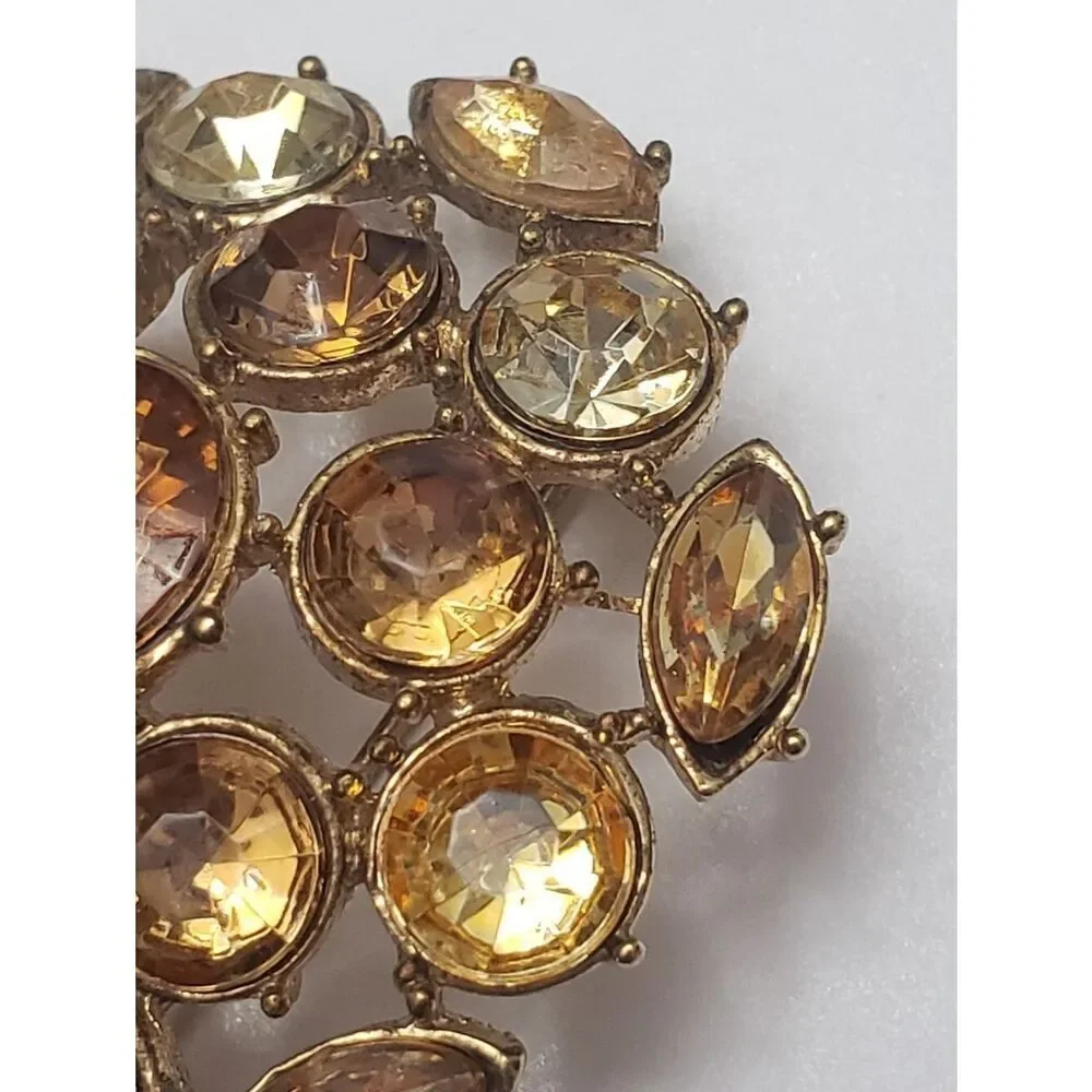 Vintage Gem Domed Brooch Topaz & Amber Rhinestones